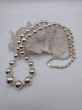 Graduated .925 Sterling Silver Bead 30" Long Necklace